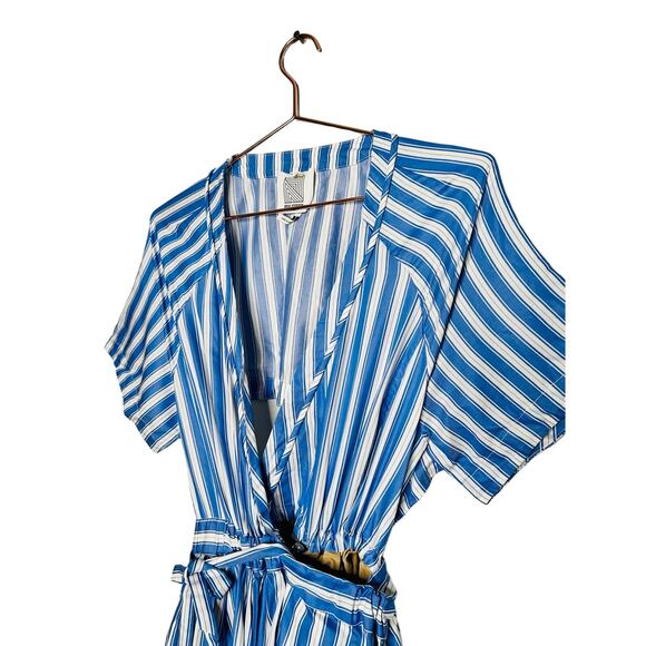 ROSIE ASSOULIN Blue White Striped Wrap Skort Side Slit V-Neckline Dress Size 6 - Picture 7 of 16